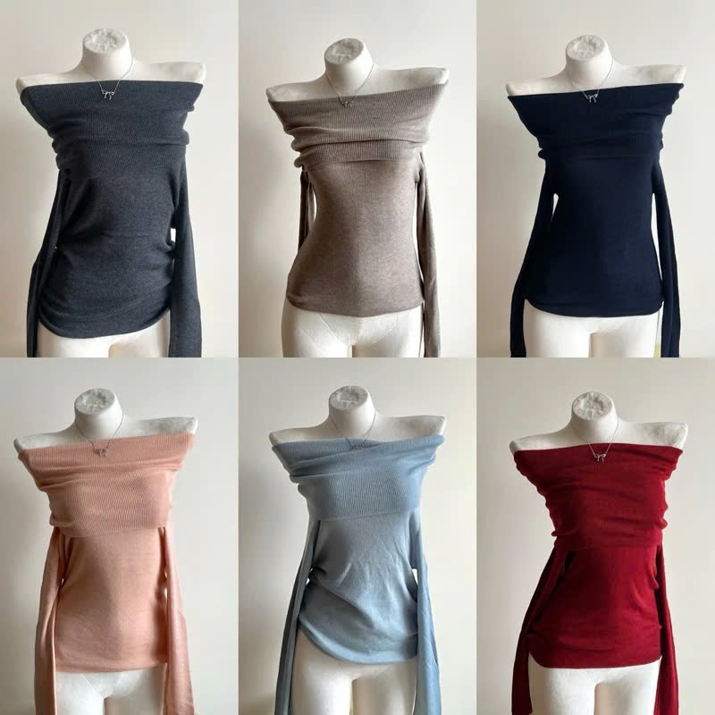 l PASS l Áo len trễ vai dài tay