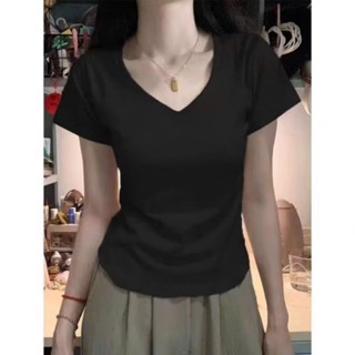 Áo baby tee Áo thun ôm body cotton áo thun ngắn tay cổ chữ V mùa hè