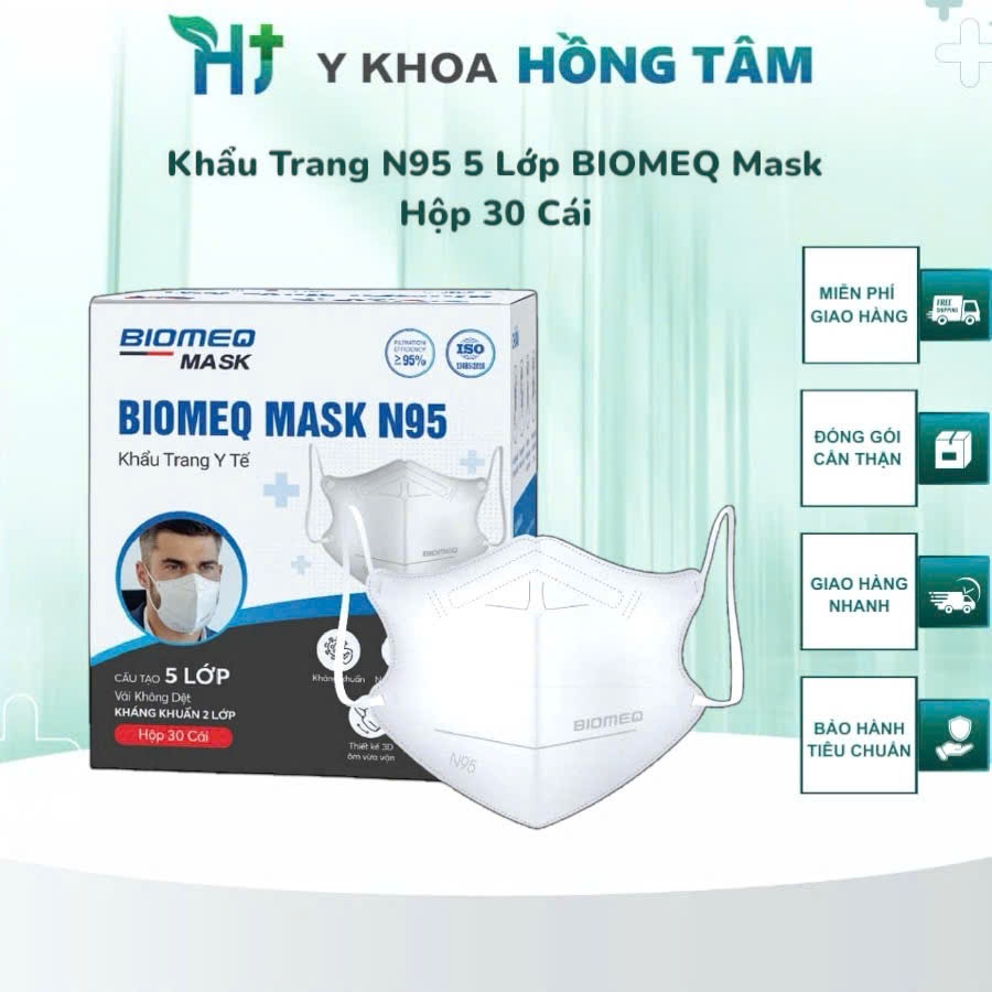Khẩu Trang N95 BIOMEQ Mask (Hộp 30 Cái), Kháng Khuẩn 2 Lớp, Thiết Kế 5 Lớp Dày Dặn