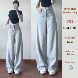  Quần Jeans Ống Rộng Xanh Bạc Ánh Rêu RetroStyle Lên Dáng Đẹp Back To School Quần Đi Học Đi Làm 
