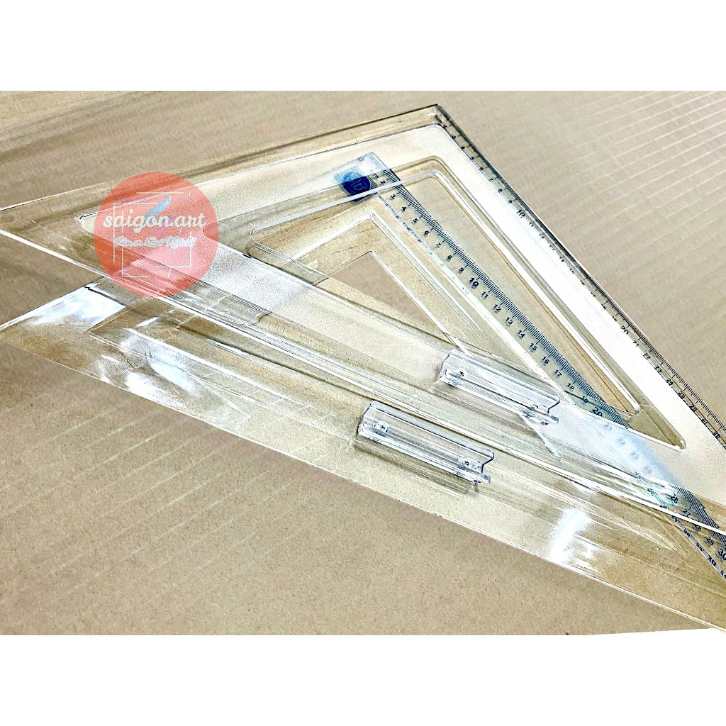 Thước ÊKe Giáo Viên, Vẽ Kỹ Thuật,  MiKa Trong Suốt Cân 45 Độ (30*42*30cm)