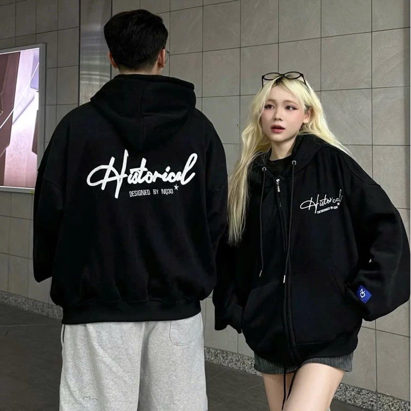 Hoodie Zip - Áo Khoác Nỉ Hoodie Zip COTTON Form Boxy Thêu Xù NQ30 HISTORICAL Form Rộng , Có Túi Trong Nam Nữ Unisex | BigBuy360 - bigbuy360.vn