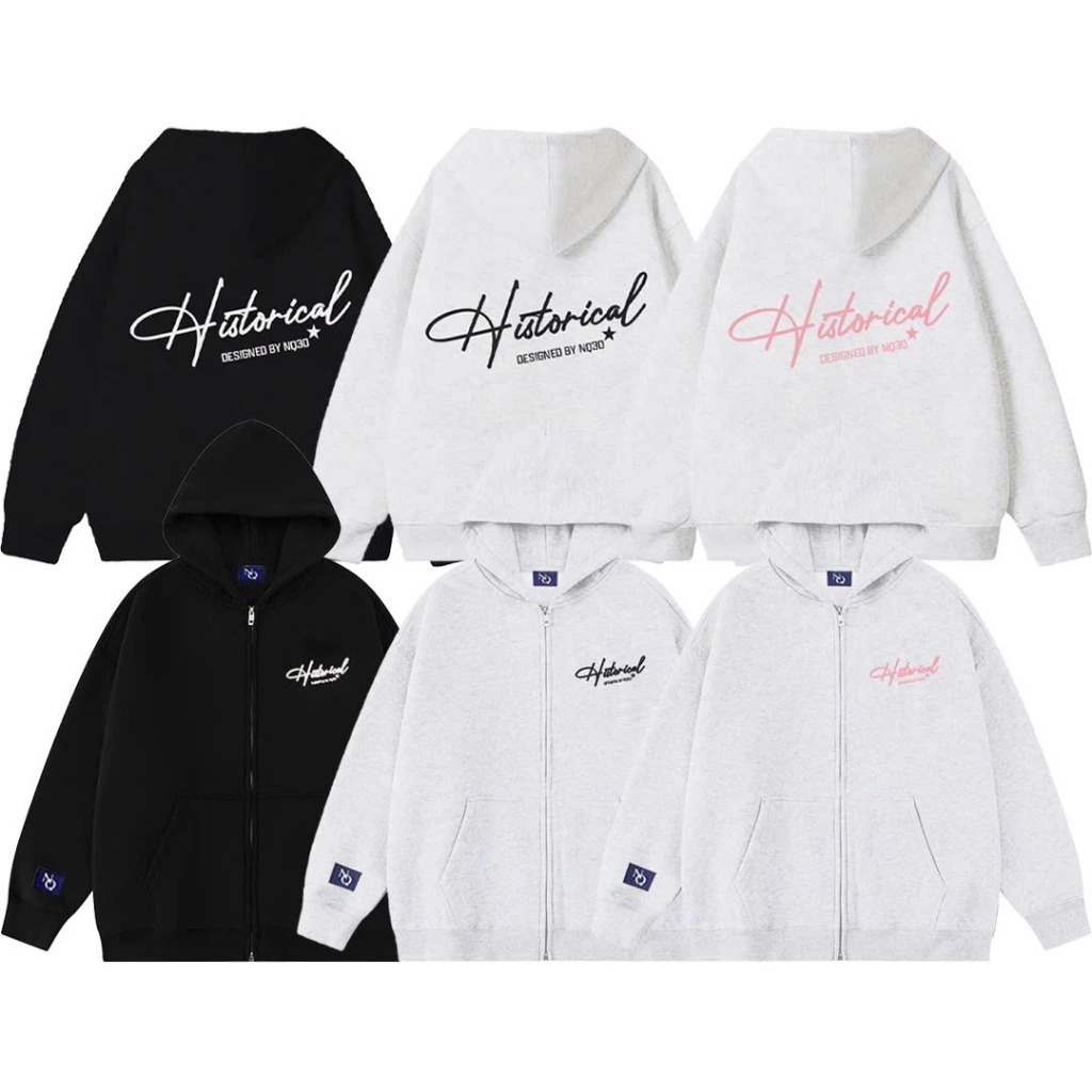 Hoodie Zip - Áo Khoác Nỉ Hoodie Zip COTTON Form Boxy Thêu Xù NQ30 HISTORICAL Form Rộng , Có Túi Trong Nam Nữ Unisex | BigBuy360 - bigbuy360.vn