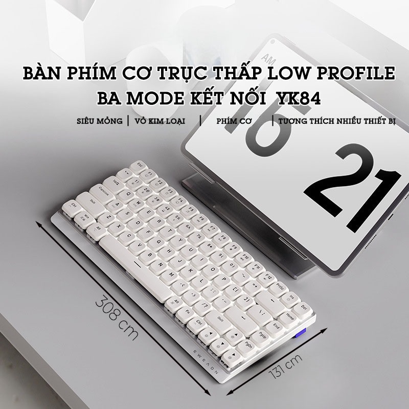 Bàn phím cơ không dây 3 mode low profile eweadn MK84, đèn led trắng, red switch, chơi game làm việc văn phòng | BigBuy360 - bigbuy360.vn