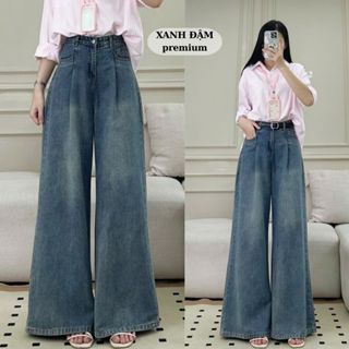   ẢNH RETROSTYLE  Quần jeans ống rộng màu xanh bạc ánh rêu cạp cao tôn dáng 