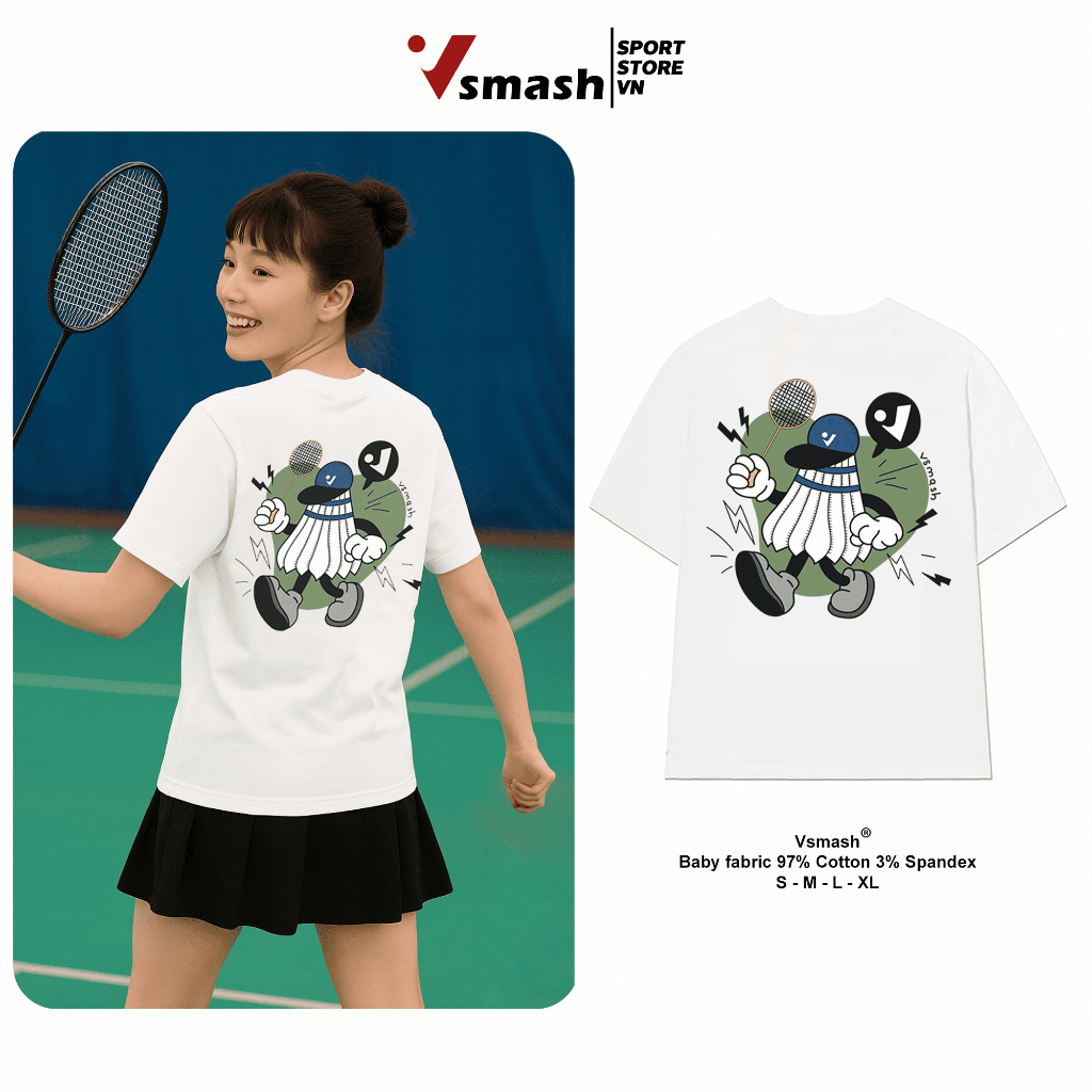 Áo Thun Cầu Lông Unisex Vsmash Sportwear – In lụa "SKETCHING" – Vải Bông Em Bé Mềm Mịn Cao Cấp, Thoá