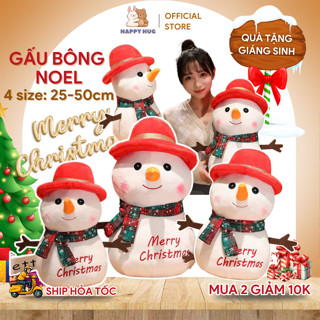 Gấu Bông Noel Người Tuyết Khăn Kẻ Trang Trí Quà Tặng Giáng Sinh Size 25-30-40-5cm cho bé, học sinh - Happy Hug