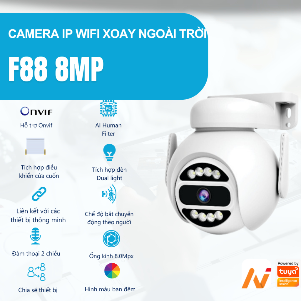 Camera xoay 360 độ ngoài trời/ trong nhà AI Vision 3mp-5mp-8mp-Tạo ngữ cảnh,đàmthoại2chiều