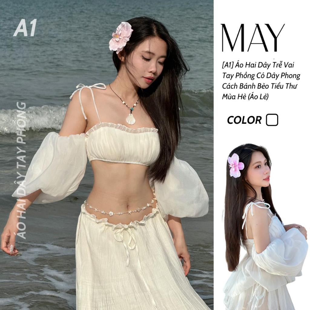 [A1] Áo Trễ Vai Tay Phồng Nhún Bèo Có Dây Phong Cách Bánh Bèo Tiểu Thư Mùa Hè | BigBuy360 - bigbuy360.vn