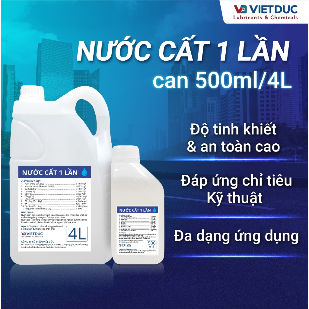 Nước cất tinh khiết Chuyên dụng - Nước cất 1 lần Chai 500mL/ 4L 💧 (Distilled water)