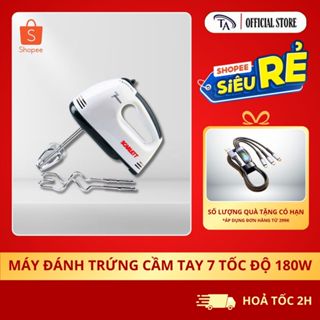Máy Đánh Trứng Cầm Tay 7 Tốc Độ 180W Tặng 4 Đầu Khuấy Chắc Chắn - Tiện Dụng