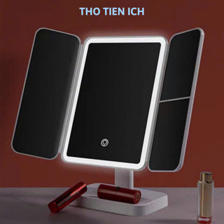 Gương Để Bàn Trang Điểm Gấp Gọn Tiện Ích Cao Cấp Có Đèn Led 3 Chế Độ Ánh Sáng Có Kèm Dây Sạc - THO TIEN ICH