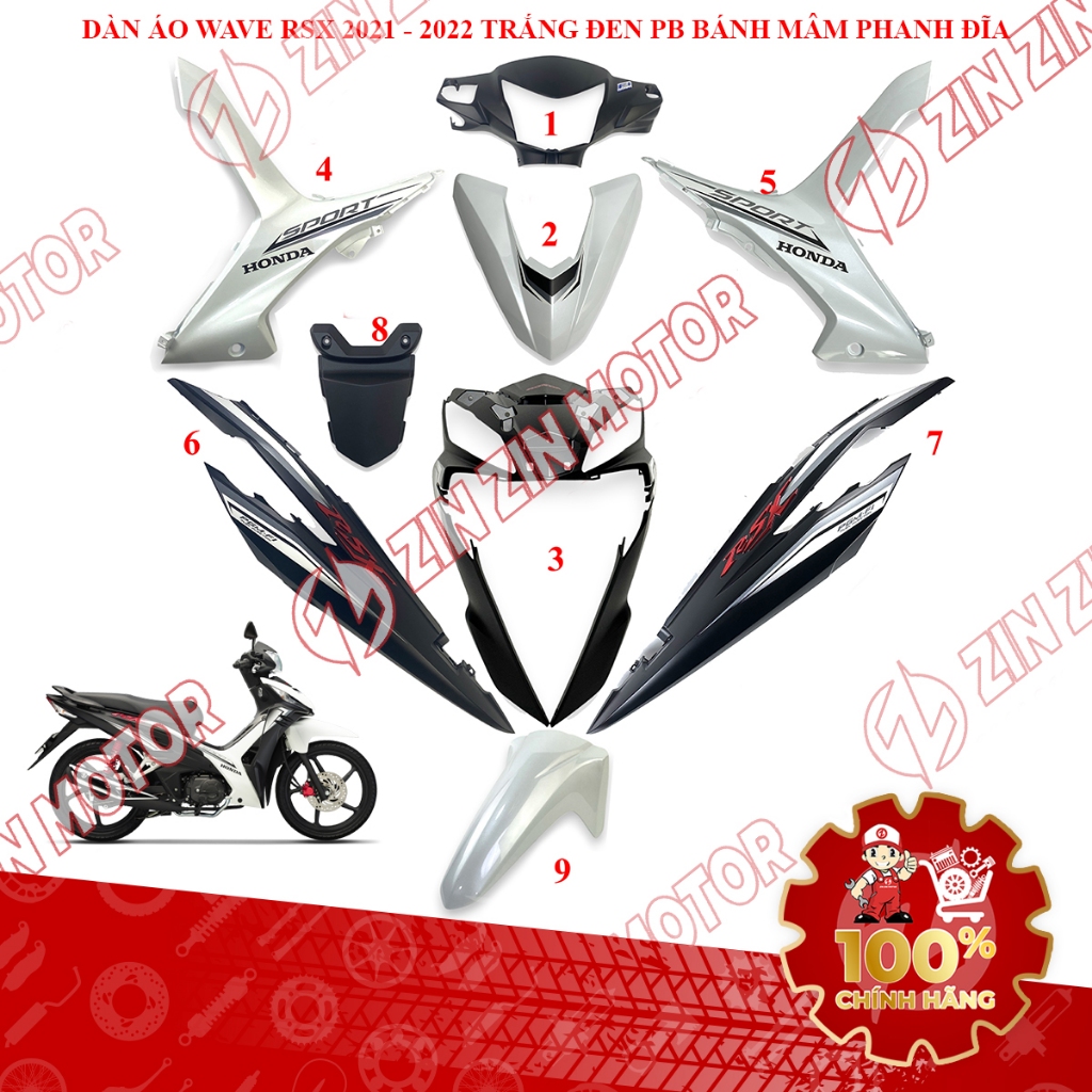Dàn Áo Wave RSX 110 Fi 2021 2022 Trắng Đen Bánh Mâm Phanh Đĩa Chính Hãng - ZZM