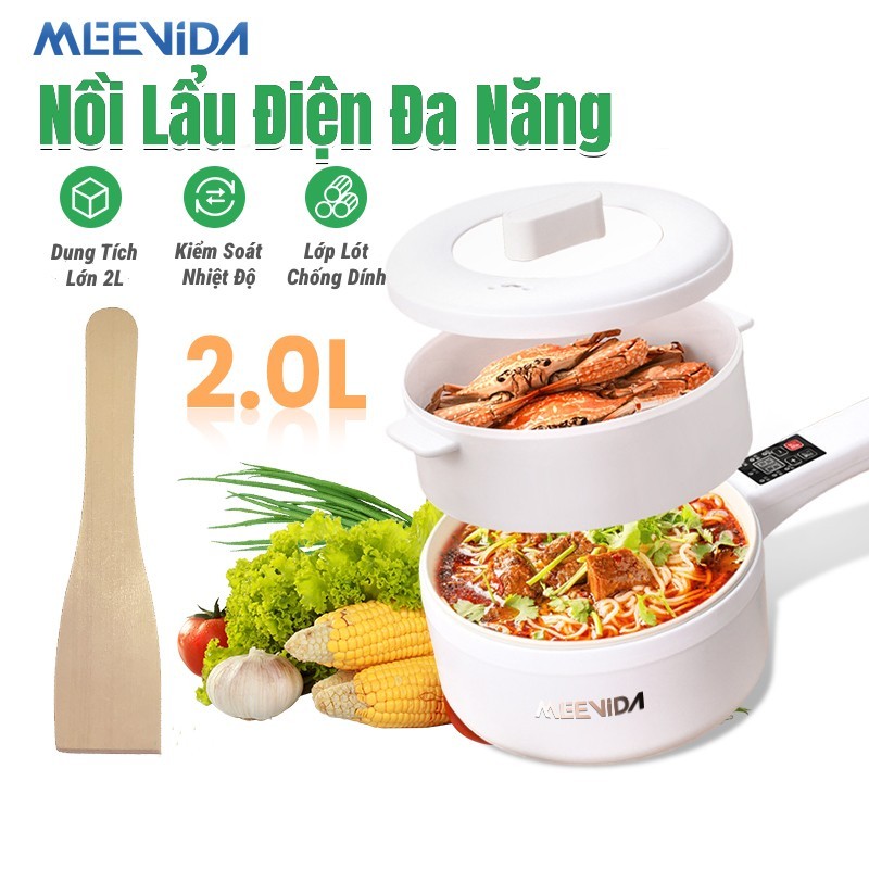 Nồi lẩu điện đa năng MEEVIDA, dung tích 2L ( có kiểu có xửng hấp ), chảo điện chống dính tay cầm dài