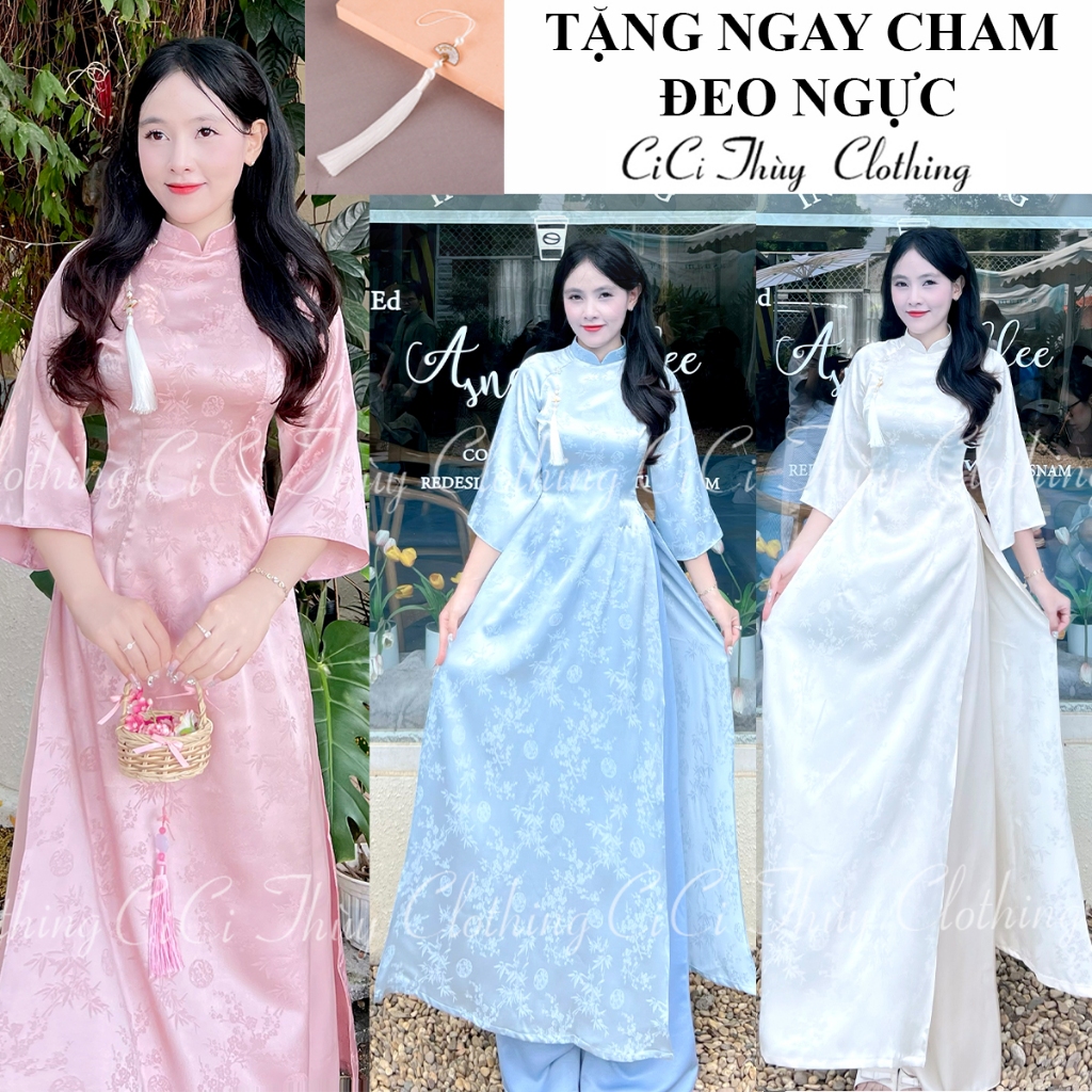 Áo Dài Gấm Eo Uyển Như Áo Dài Gấm Chít Eo Cổ Truyền Thống 5 Tông Màu Hoạ Tiết Hoa CiCi Thuỳ Clothing