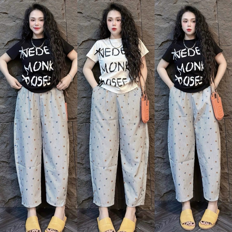 Set Bộ Baggy Chữ Đính Nơ Hai Màu Siêu Xinh - HN CLOSET