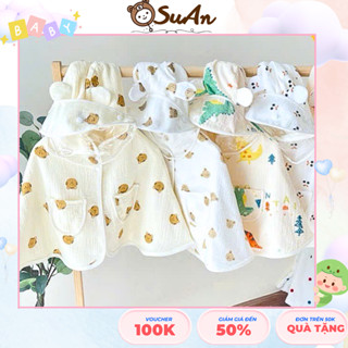 Áo Choàng Chống Nắng Kèm Kính Chắn Tránh Gió, Tránh Nắng Cho Bé Vải Xô Muslin Thoáng Mát, Cúc Bấm Tháo Rời Size 3-20KG