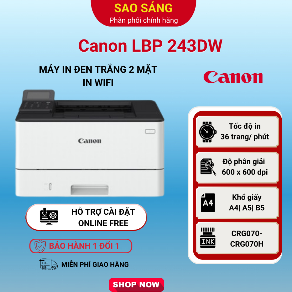 MÁY IN LASER CANON LBP 243DW – IN NHANH – KẾT NỐI WIFI