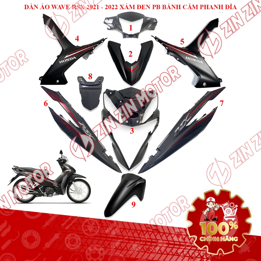 Dàn Áo Wave RSX 110 Fi 2021 2022 Xám Đen Bánh Căm Phanh Đĩa Chính Hãng - ZZM