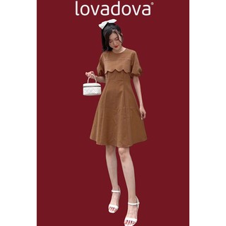 Đầm chữ A màu nâu nhạt vải linen Lovadova FD0407