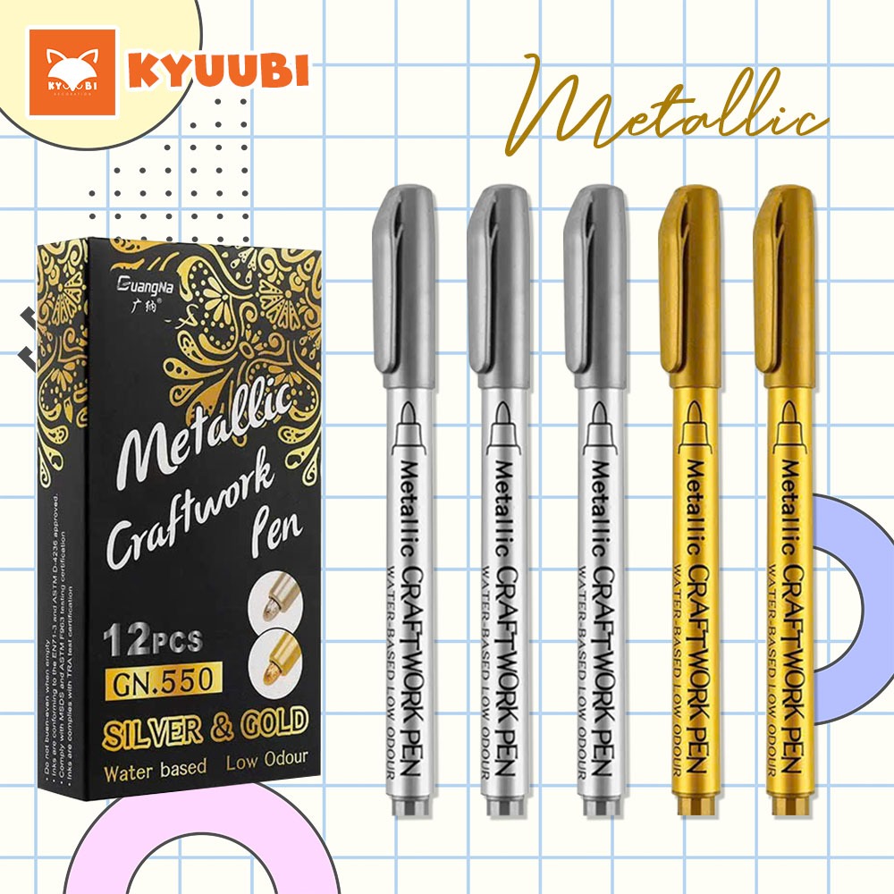 Bút Lông Brush Metallic GUANGNA 550 - Bút Nhũ Ghi Thiệp Mừng Dùng Trên Mọi Chất Liệu Chống Thấm