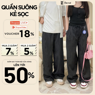 Quần Ống Suông Kẻ Sọc Chất Tuysi Gali Studio Vải Mềm Thoáng Mát Có Dây Rút Form Suông Éternal Studio