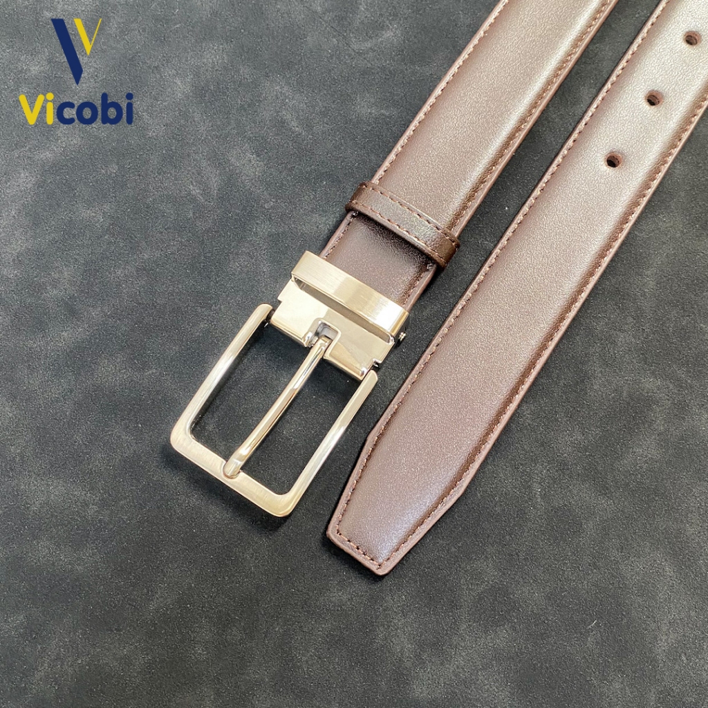 Dây thắt lưng nam da bò bản nhỏ 3cm Vicobi TLC1, dây lưng khóa xỏ kim