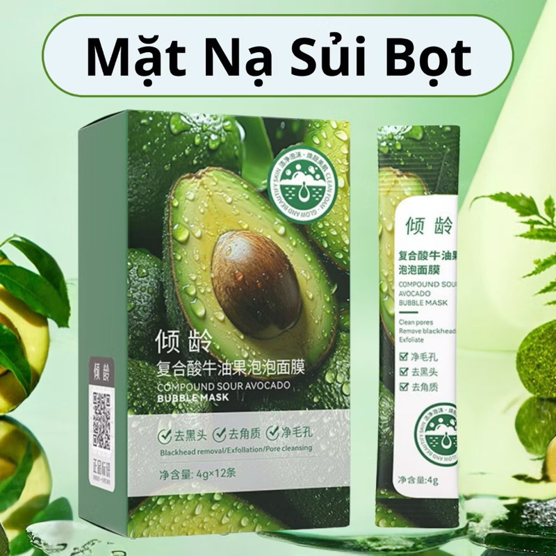 Mặt Nạ Bơ Sủi Bọt, Mặt Nạ Thải Độc Trắng Da Ngăn Ngừa Dầu Nhờn Mụn Đầu Đen Se Khít Lỗ Chân Lông (Hộp 10 Gói)