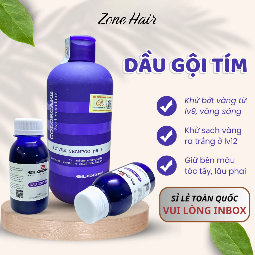 Dầu gội tím Elgon, dầu gội khử vàng và giữ màu dành cho tóc tẩy nhuộm màu | zonehair