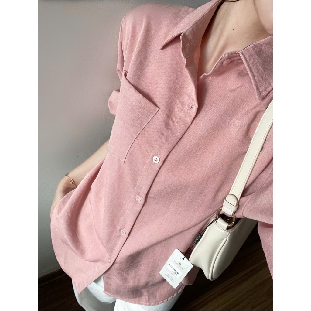 Áo sơ mi nữ tay dài chất đũi xước Gumee, áo kiểu nữ sơ mi khoác ngoài form rộng freeszie ít nhăn-GSM | BigBuy360 - bigbuy360.vn