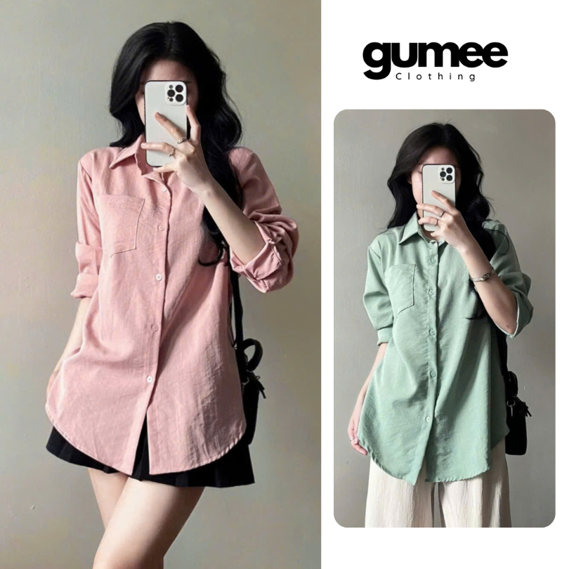 Áo sơ mi nữ tay dài chất đũi xước Gumee, áo kiểu nữ sơ mi khoác ngoài form rộng freeszie ít nhăn-GSM | BigBuy360 - bigbuy360.vn