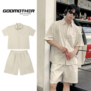  Đồ Bộ Nam GODMOTHER Set Đũi Nam  Áo + Quần  Áo Sơ Mi Đũi Cộc Tay Đi Biển Mùa Hè Cao Cấp 