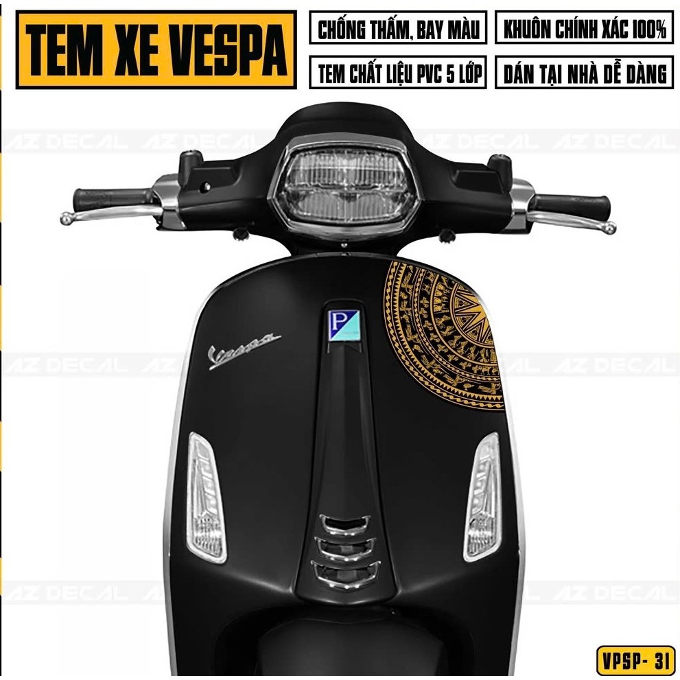 Tem Xe Vespa Sprint/Primavera Mẫu Trống Đồng | VPSP31 | Decal Dán Xe Vespa Đẹp,