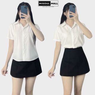 Áo Sơ Mi Cộc Tay MiSoul Mall Viền Kép Chất Kate Lụa Mềm Mại BigSize, Áo Sơ Mi Trắng Tay Ngắn 419