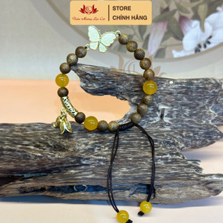 [LC-VT05] Vòng Tay Trầm Hương Tự Nhiên – Charm Hồ Điệp & Hoa Sen – Lộc Cát - Thanh Khiết, Sức khỏe và Tinh thần an hoà