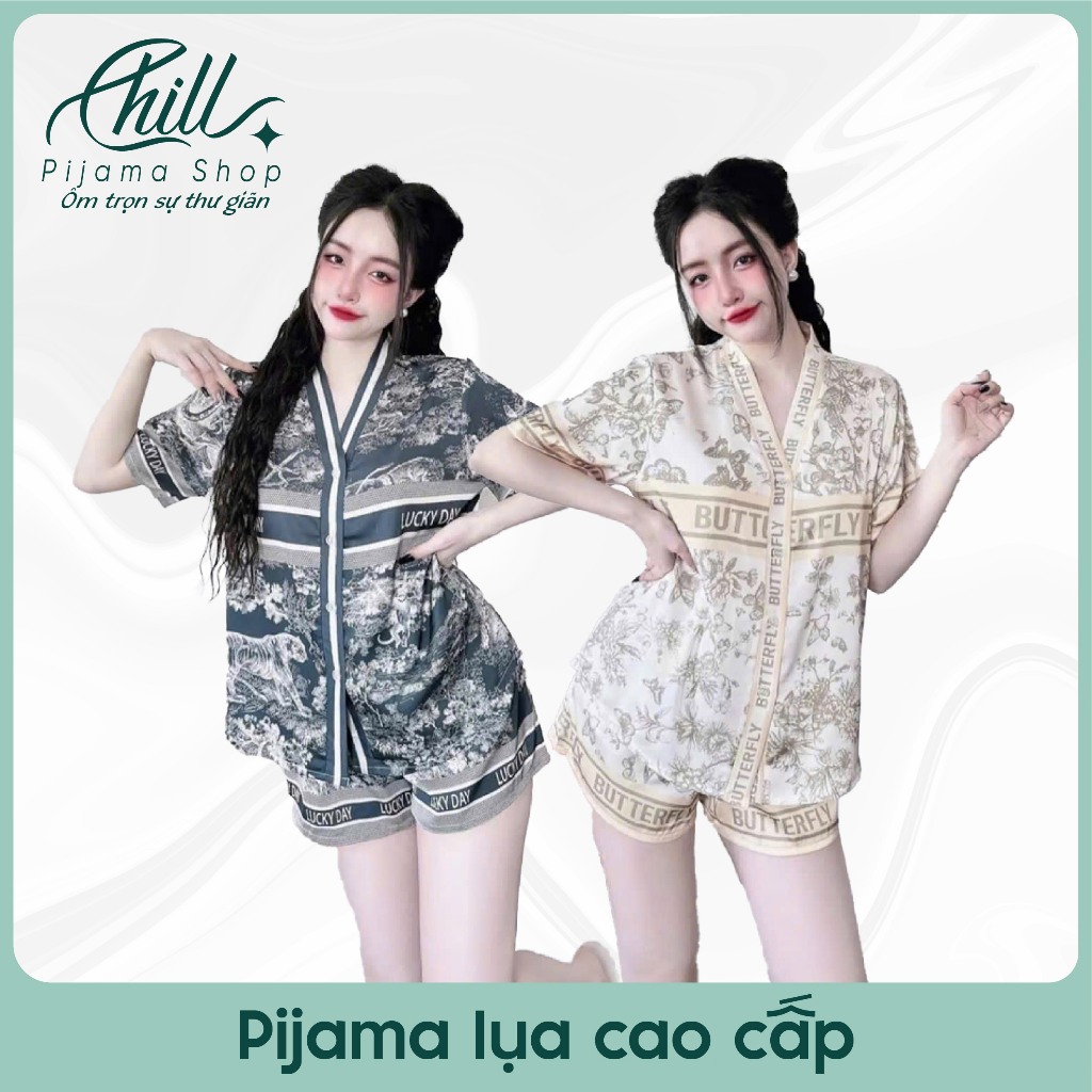 [Chill Shop] Set Pyjama Lụa Đồ Ngủ Nữ Quần Đùi Áo Cộc Siêu Mềm Mịn In Họa Tiết Hot trend