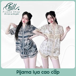 [Chill Shop] Set Pyjama Lụa Đồ Ngủ Nữ Quần Đùi Áo Cộc Siêu Mềm Mịn In Họa Tiết Hot trend