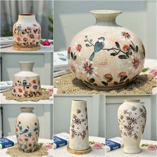 Bình hoa gốm Bát Tràng lọ hoa cao cấp men nhám mộc vẽ tay thủ công hoa cúc nhí decor trang trí đẹp