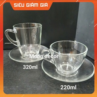  Cốc thủy tinh có quai kèm đĩa kê 340ml 220ml ly uống trà nóng 