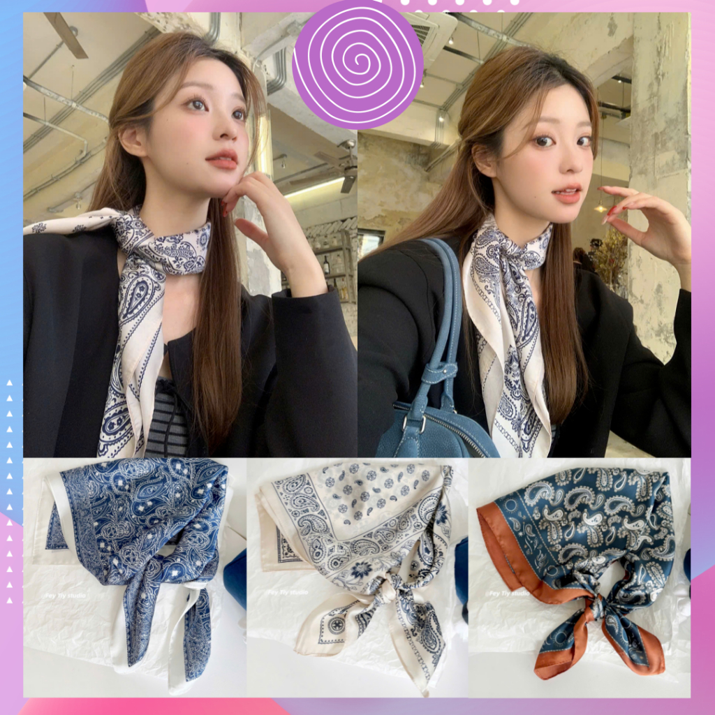 P3 [70x70cm] Khăn lụa Bandana vuông choàng cổ trùm đầu đi biển buộc tóc
