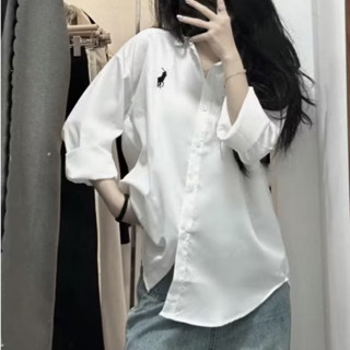 Áo sơ mi dài tay in họa tiết logo ngựa hit hot 2025 có túi phù hợp nam nữ đều mặc