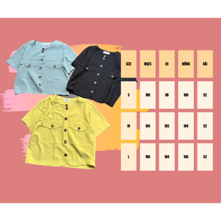 Áo khoác blazer màu vàng / đen / xanh dương có túi vải linen Lovadova GB0202