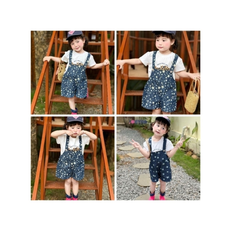 yếm bò cho bé gái, yếm bò họa tiết siêu xinh cho bé Joeyna, yếm dáng oversize mix phông hay sơ mi đề
