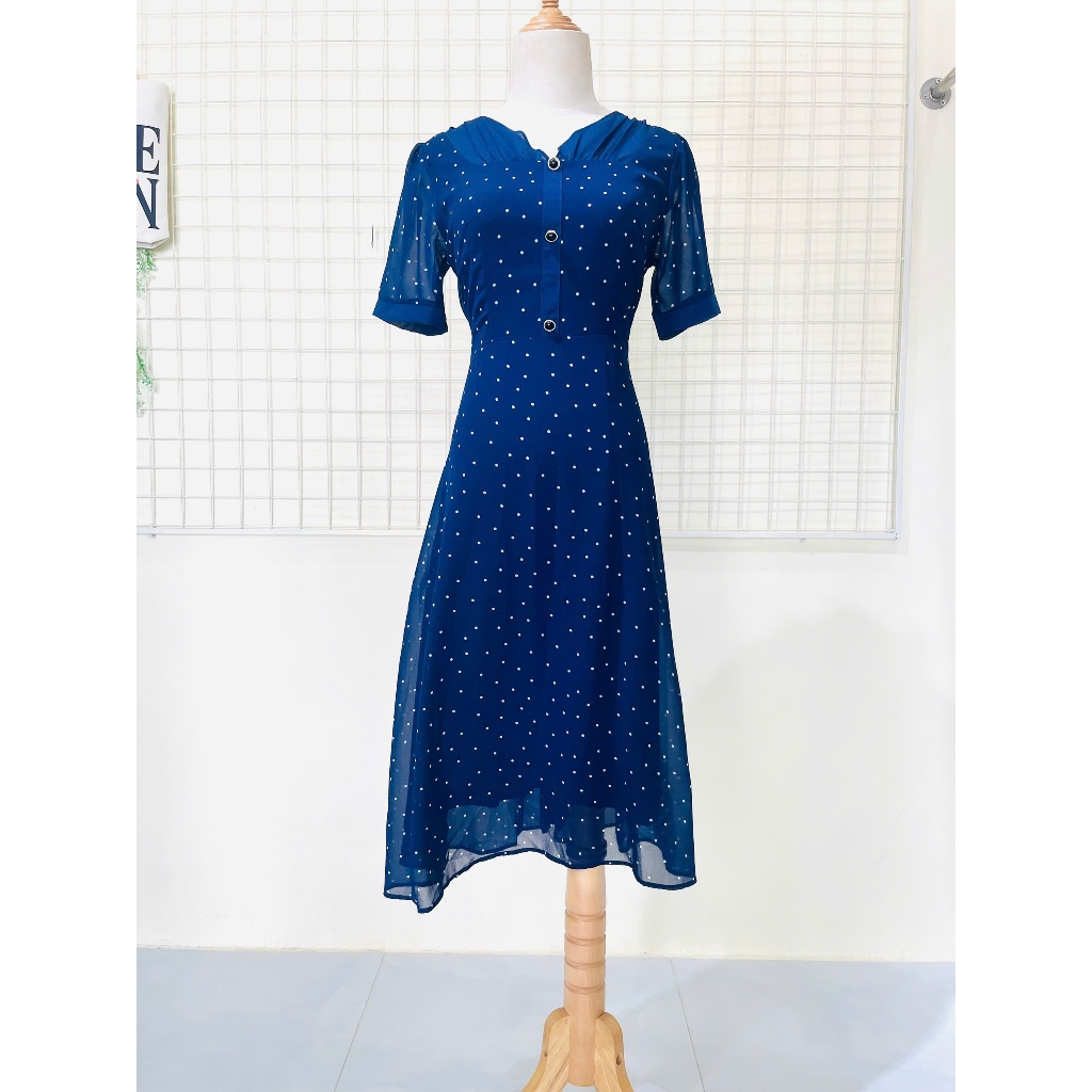 TRUNG NIÊN - Đầm Trung Niên Thiết Kế Tươi Sáng Sang Trọng Đi Tiệc Cho Mẹ u50, u60 lt568 Voan