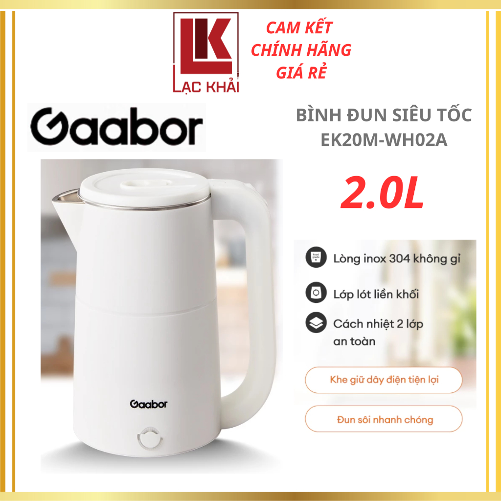 Bình Đun Siêu Tốc 2.0L Gaabor EK20M-WH02A,Công Suất 1500W - Hàng chính hãng