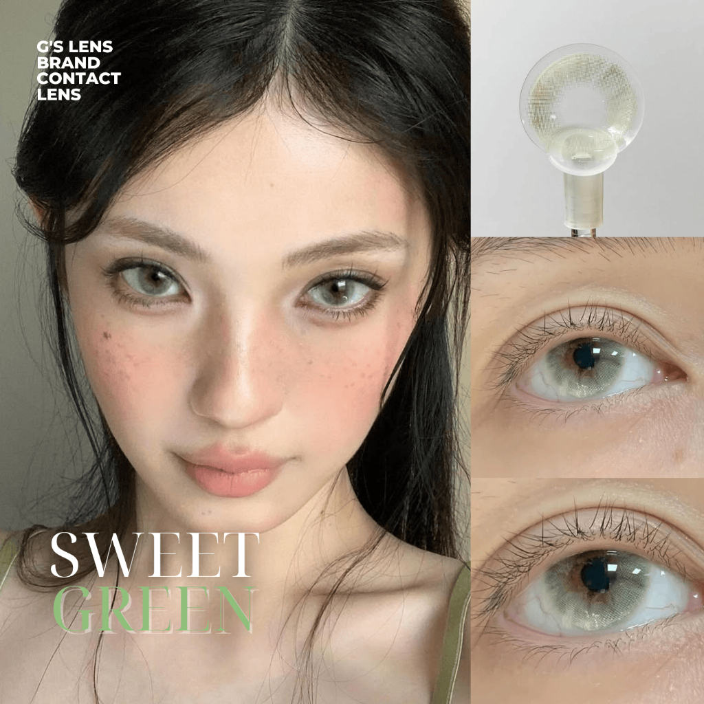 Kính áp tròng Gtrendy SWEET GREEN màu xanh lá tây lens cận 6 tháng G.DIA 14.0mm có độ (0-6)
