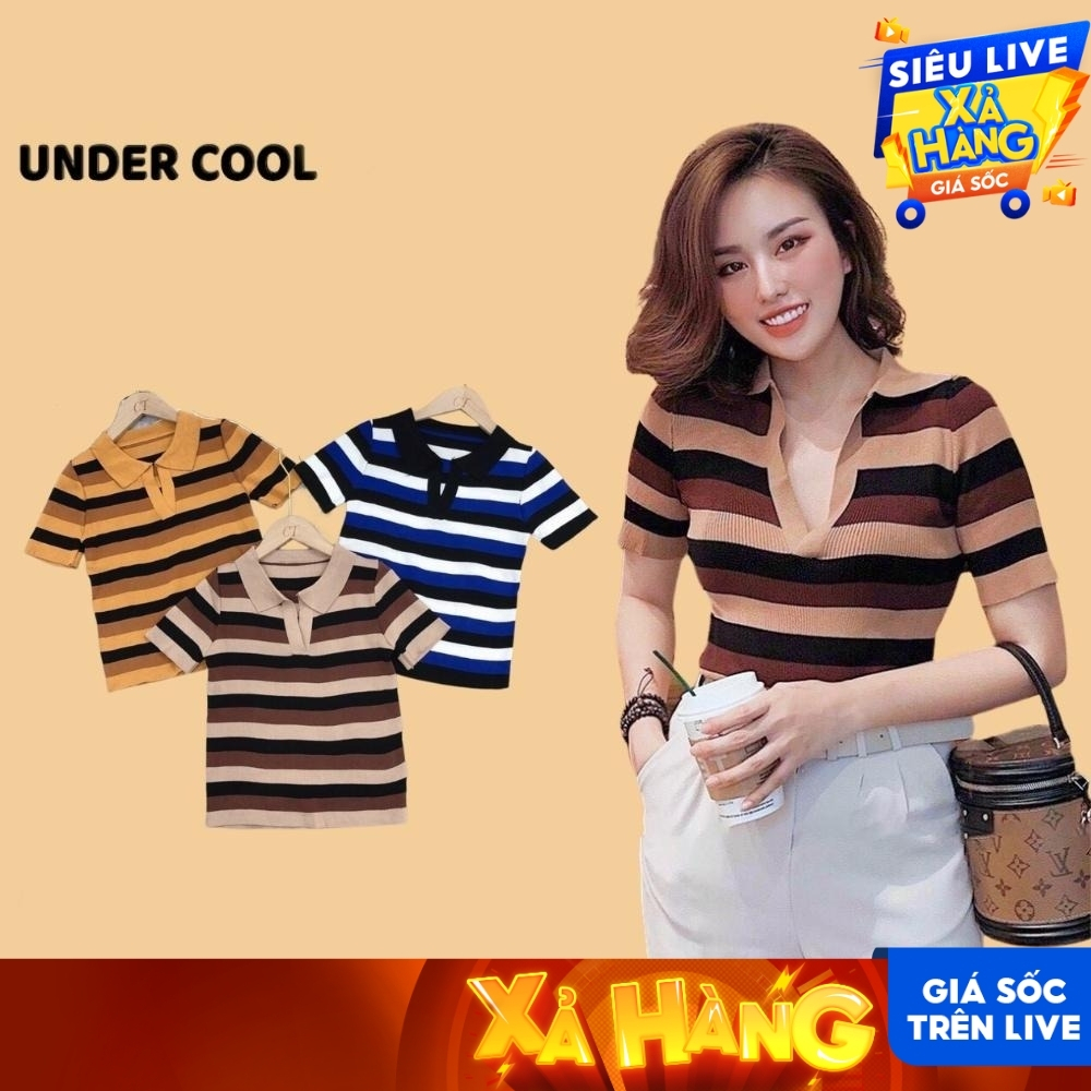 Áo Polo Nữ Cổ Sâu UNDERCOOL Cổ Đức Sọc Kẻ Ngang 3 Màu ACT36