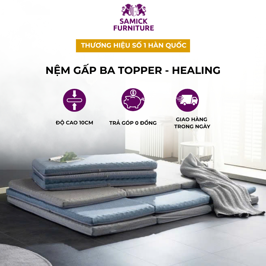 Nệm gấp 3 cao cấp SAMICK HEALING Hàn Quốc Màu Xám - Nệm ngủ trải sàn 30D