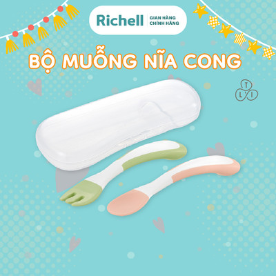 Bộ muỗng nĩa cong RICHELL Nhật TLI bước 2 cho bé tập xúc ăn | Baby