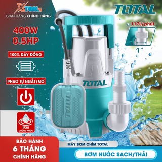  Máy bơm chìm nước sạch nước thải mini TOTAL Máy bơm nước motor dây đồng có phao tự ngắt hút đáy bể bơm chống ngập,... 
